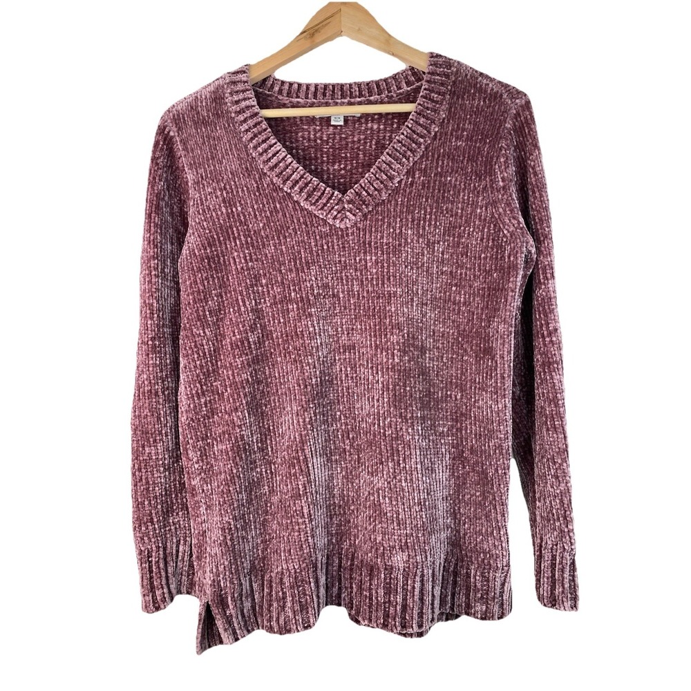 Orvis Women's M Misty Rose Pink Chenille V-Neck Pullover Sweater
